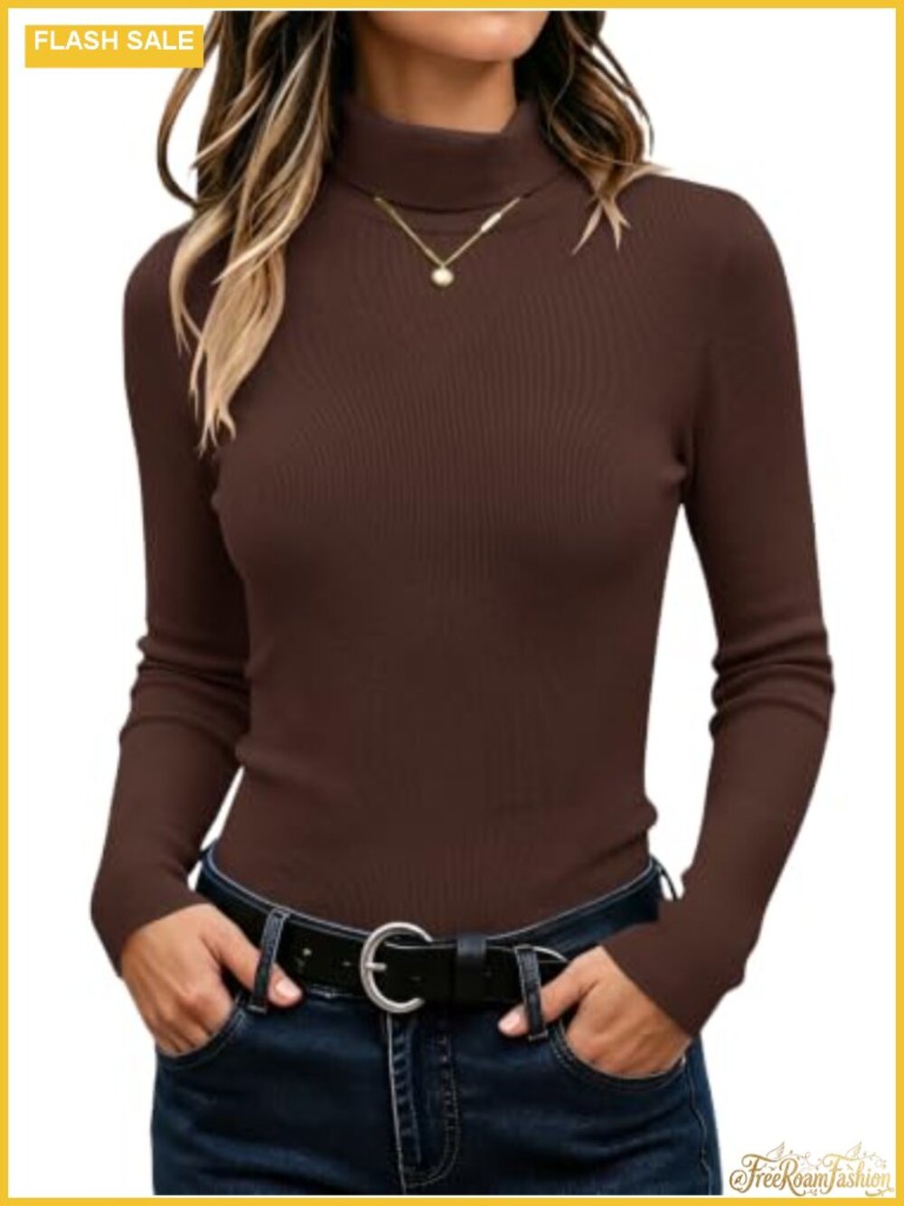 Women's Ribbed Knit Turtleneck Long Sleeve Sweater - Soft Stretchy Pullover